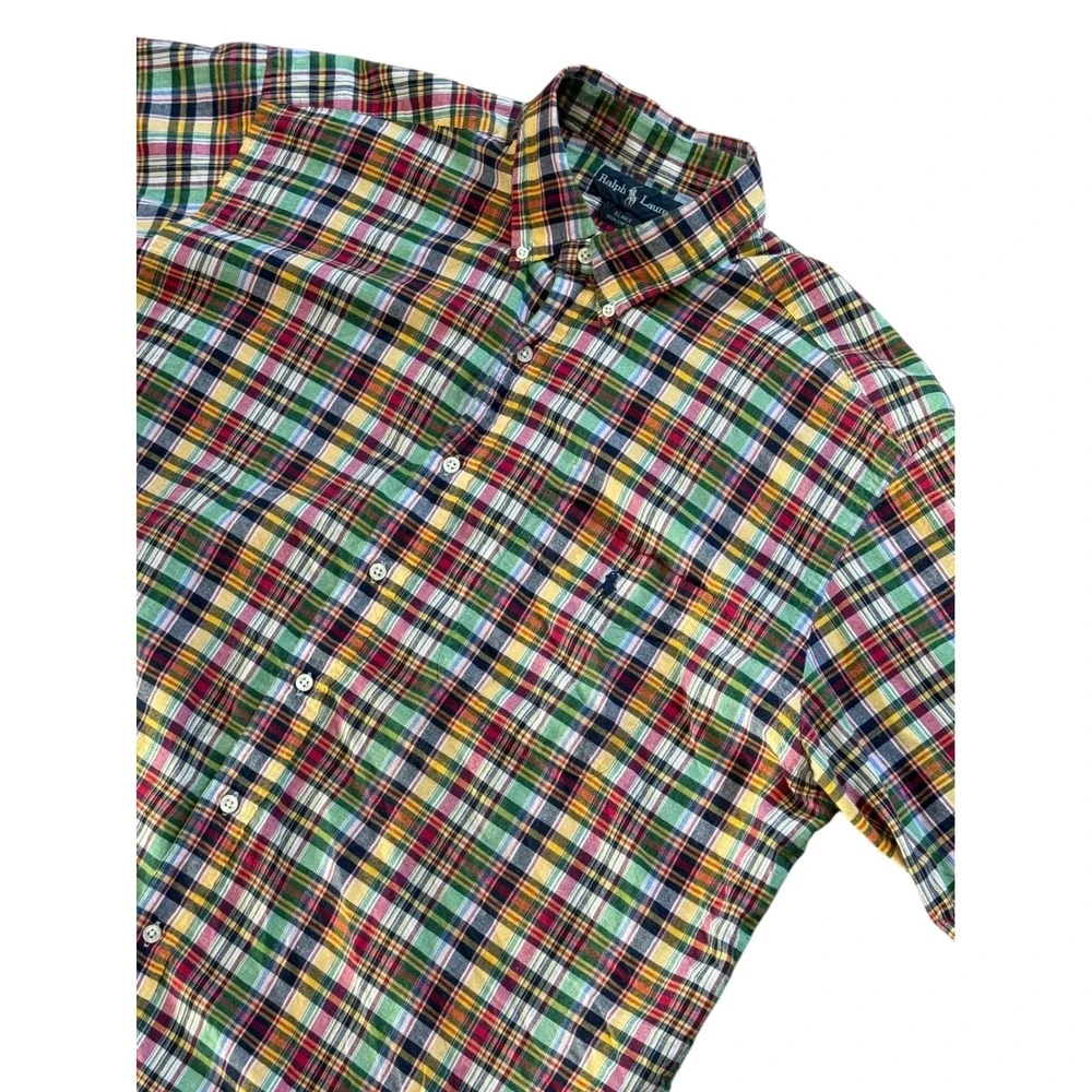 Polo Ralph Lauren Mens XL Blake Plaid Short Sleeve Button Down Shirt Multi Color